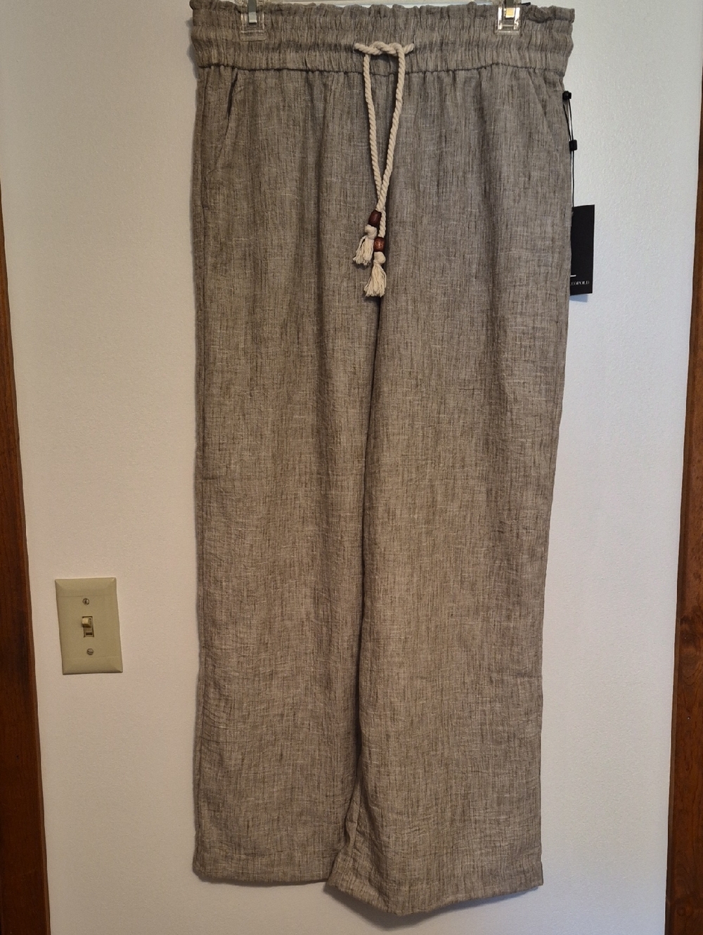 NWT Jules & Leopold Womens Linen-Blend Drawstring Chinos in Taupe SZ S
